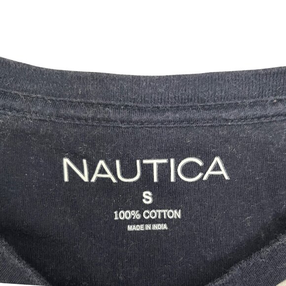 Nautica Men's Striped Tee Size S Navy White Crewneck Nautical Coastal Classic - Picture 3 of 10